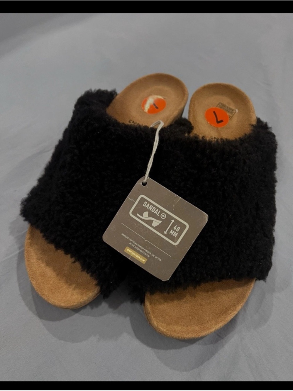 Birkenstock Papillio Black Faux Fur Slide Sandals Women's EU 39 AU 7 US 8